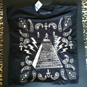 NEW Men's Black T-shirt, Super-cool Aztec pyramid motif, XL